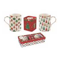   R2S.1497JING Porcelánbögre 350ml, 2db+fémdoboz 7,5x7,5x9cm, ajándékszett dobozban, Jingle Bells, Atmosphere