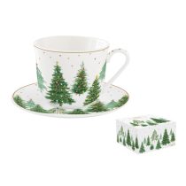   R2S.1478FTRE Porcelán reggelizőcsésze+alj 400ml, dobozban, Festive Trees