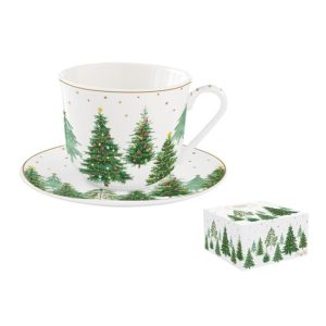 R2S.1478FTRE Porcelán reggelizőcsésze+alj 400ml, dobozban, Festive Trees