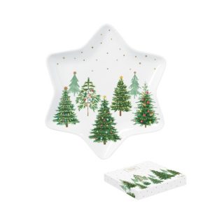 R2S.1484FTRE Porcelán csillagtálca 22,5cm, dobozban, Festive Trees