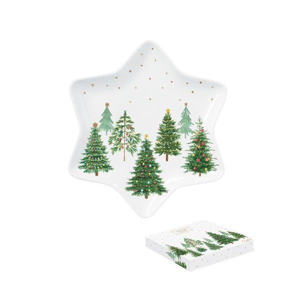 R2S.1484FTRE Porcelán csillagtálca 22,5cm, dobozban, Festive Trees