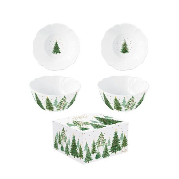 R2S.1490FTRE Porcelán tálkaszett 2 db-os, 14x6cm, dobozban, Festive Trees