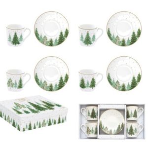 R2S.1475FTRE Porcelán eszpresszócsésze+alj 4 személyes, 100ml, dobozban, Festive Trees