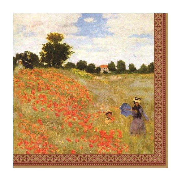 R2S.414MON2 Papírszalvéta 33x33cm, 20db-os, Monet: Pipacsmező