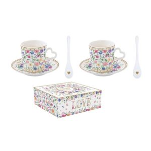 R2S.3107MAMO Porcelán eszpreszócsésze+alj, 2 személyes, 100ml, porcelánkanállal, dobozban,Mon Amour