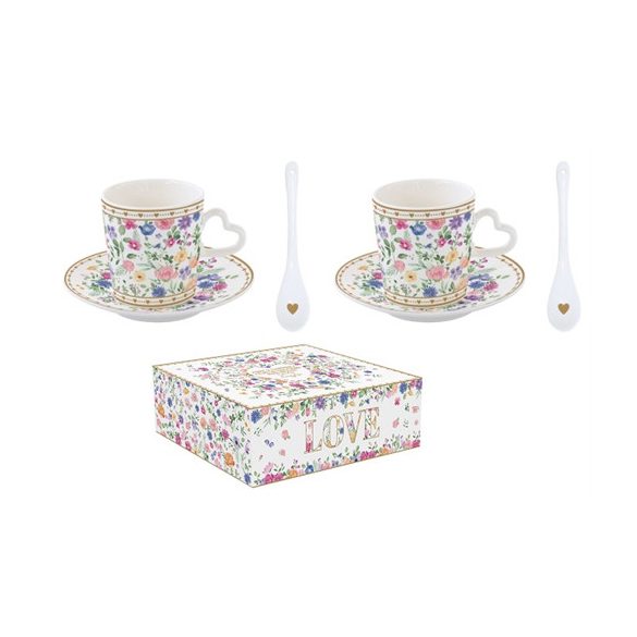 R2S.3107MAMO Porcelán eszpreszócsésze+alj, 2 személyes, 100ml, porcelánkanállal, dobozban,Mon Amour