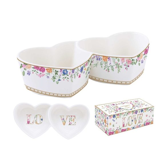R2S.3111MAMO Porcelán dupla szívtálka 20x9,5cm, dobozban, Mon Amour