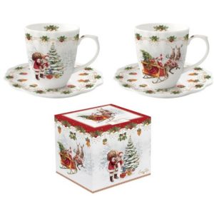 R2S.2782NOCH Porcelán eszpresszócsésze+alj 2 személyes, 110ml, dobozban, Nostalgic Christmas