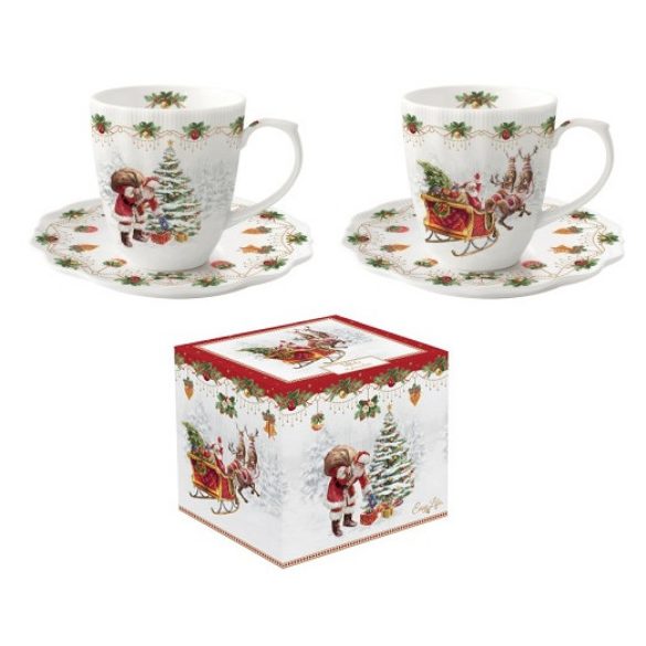 R2S.2782NOCH Porcelán eszpresszócsésze+alj 2 személyes, 110ml, dobozban, Nostalgic Christmas