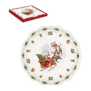 R2S.2783NOCH Porcelántálca kerek, 32cm, dobozban, Nostalgic Christmas