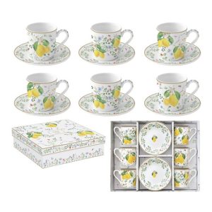 R2S.126FCIT Porcelán eszpresszócsésze+alj 6 személyes, 100ml, dobozban, Coffee Mania, Fleurs et Citrons