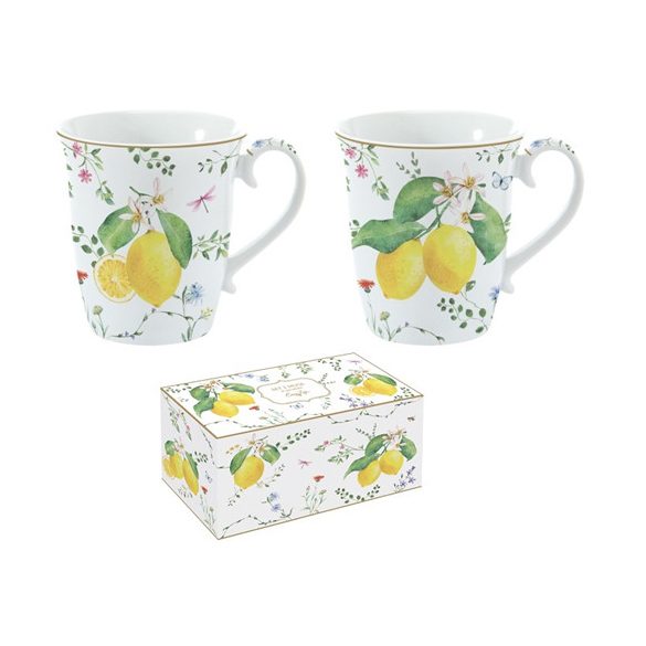 R2S.1172FCIT Porcelán bögreszett 2db-os, 275ml, dobozban, Fleurs et Citrons