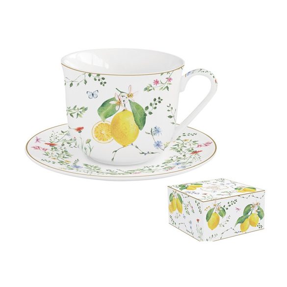 R2S.1182FCIT Porcelán reggelizőcsésze+alj 370ml dobozban, Fleur et Citrons