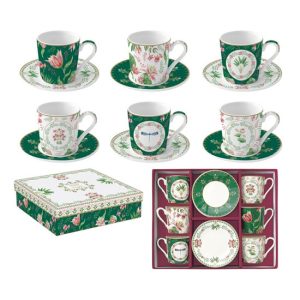 R2S.126BOCH Porcelán eszpresszócsésze+alj 6 személyes, 100ml, dobozban, Coffee Mania, Botanical Chic