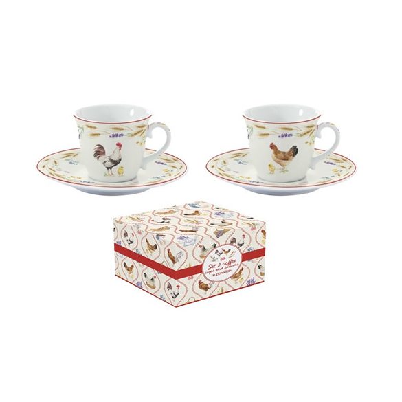 R2S.1175CLIF Porcelán eszpresszócsésze+alj 2 személyes, 80ml, dobozban, Country Life