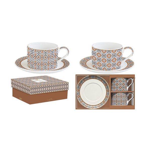 R2S.132GEOE Porceláncsésze+alj 240ml, 2 személyes, dobozban, Coffee Mania, Geoethnic