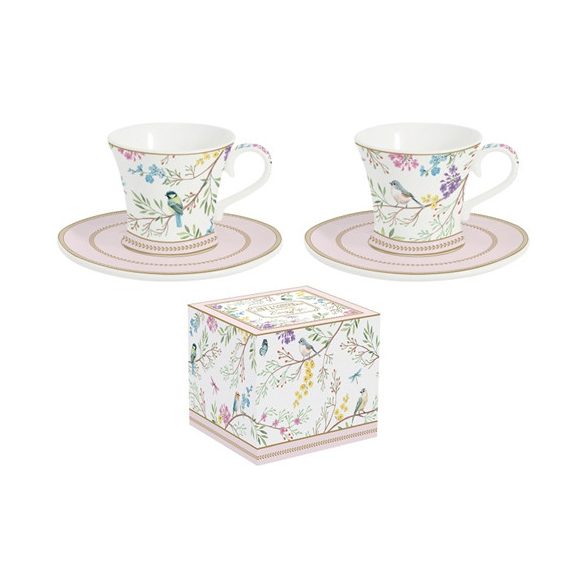 R2S.1787BIME Porcelán eszpresszócsésze+alj 80ml, 2 személyes, dobozban, Birds Melody