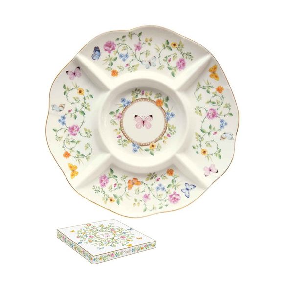 R2S.3135DANB Porcelán kínálótálca dia25,5cm , dobozban, Dancing Butterfly