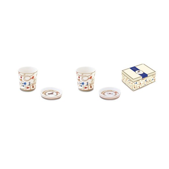 P.M.PM0321CHEV Porcelán eszpresszópohár 90ml alátéttel, 2 személyes szett dobozban, Cheval