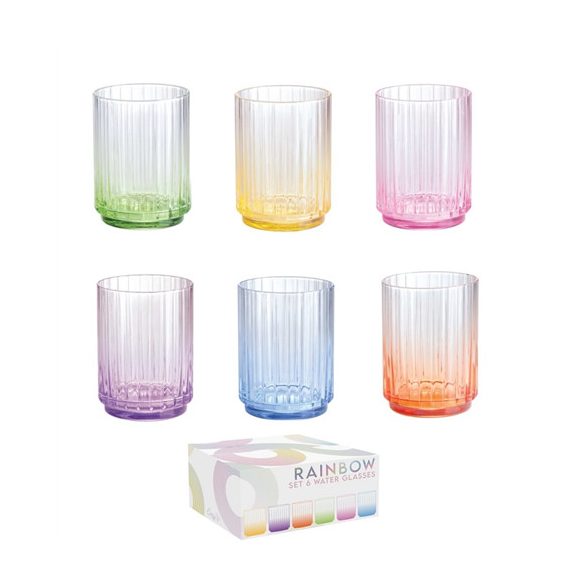 R2S.4008RAIB Üveg vizespohárszett 6 db-os, színes, 400ml, dobozban, Rainbow