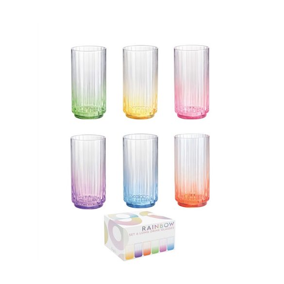 R2S.4009RAIB Üveg vizespohárszett 6 db-os, színes, 500ml, dobozban, Rainbow