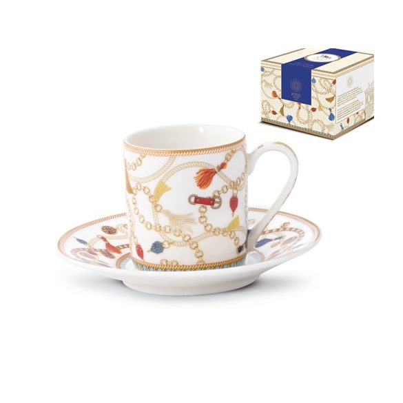 P.M.PM0125CHEV Porcelán eszpresszócsésze+alj 80ml 2 személyes dobozban, Cheval