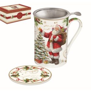 R2S.280MAGI Porcelánbögre tetővel, fémszűrővel, 300ml, dobozban, Magic Christmas