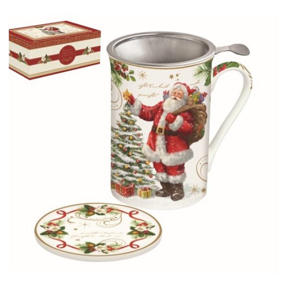 R2S.280MAGI Porcelánbögre tetővel, fémszűrővel, 300ml, dobozban, Magic Christmas