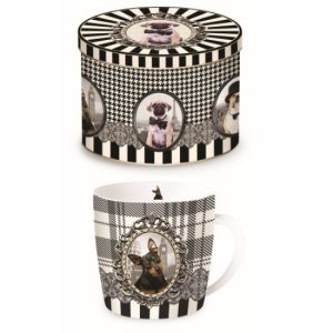 R2S.217DOGB Porcelánbögre fémdobozban 250ml, Barocco Dogs B