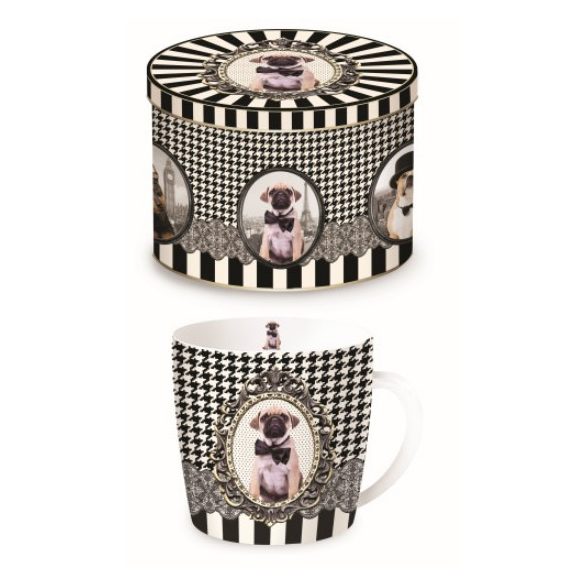 R2S.217DOGA Porcelánbögre fémdobozban 250ml, Barocco Dogs A