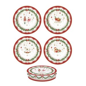 R2S.1100MNOE Porcelán desszerttányérszett 4db-os, 19cm, dobozban, Magie de Noel