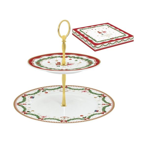 R2S.1105MNOE Porcelán süteményes állvány 2 emeletes 19/27cm dobozban, Magie de Noel