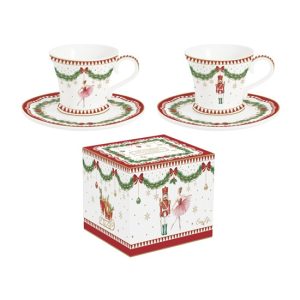 R2S.1797MNOE Porcelán eszpresszócsésze+alj 2 személyes, 80ml, dobozban, Magie de Noel