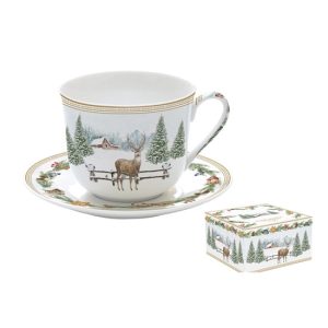 R2S.1454WHIF Porcelán reggelizőcsésze+alj 400ml, dobozban, White Forest