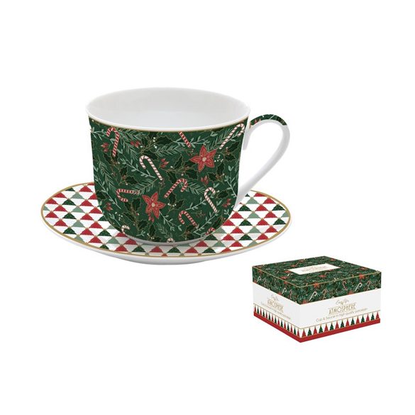 R2S.1454FACH Porcelán reggelizőcsésze+alj 400ml, dobozban, Atmosphere, Fancy Christmas