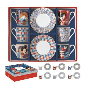 R2S.126TOKY Porcelán eszpresszócsésze+alj 6 személyes, 100ml, dobozban, Coffee Mania, Tokyo