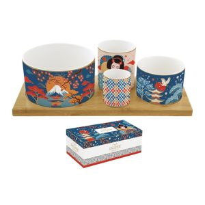 R2S.1468TOKY Porcelán kínálótál 4 db-os szett:11,5/8/6,5/4,5cm átmérő, bambusztálcán 29x13cm, Atmosphere, Tokyo