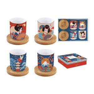 R2S.1476TOKY Porcelán eszpresszópohár+bambuszalj 4 személyes,110ml,dobozban, Tokyo