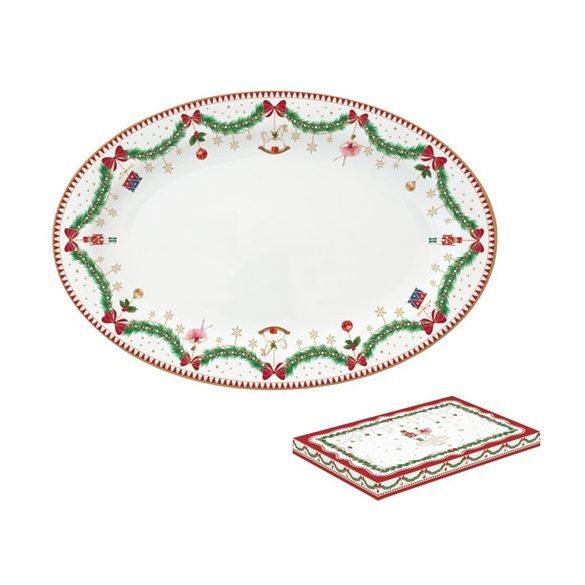 R2S.1116MNOE Porcelán ováltálca 35x23,5cm, dobozban, Magie de Noel