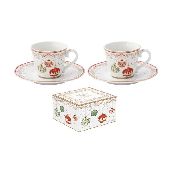 R2S.1107CEVE Porcelán eszpreszócsésze+alj 2 személyes 80ml,dobozban, Christmas Eve