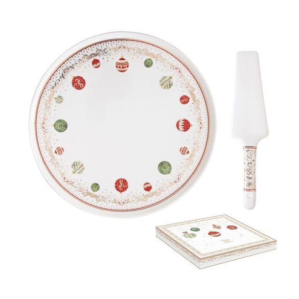 R2S.1112CEVE Porcelán tortatál lapáttal, 32cm, dobozban, Christmas Eve