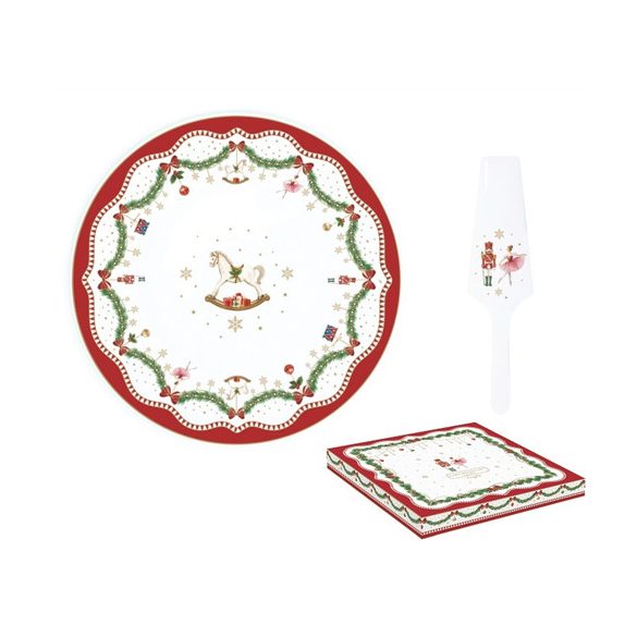 R2S.1112MNOE Porcelán tortatál lapáttal 32cm dobozban, Magie de Noel