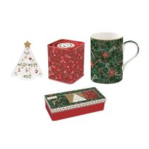   R2S.1498FACH Porcelánbögre 350ml, +teafiltertartó 8,5x10,5cm+fémdoboz 7,5x7,5x9cm, ajándékszett dobozban, Fancy Christmas, Atmosphere