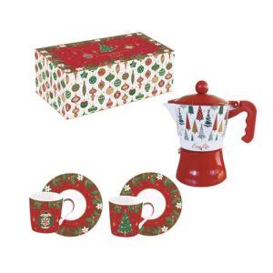 R2S.134JING Porcelán eszpresszócsésze+alj 2 személyes, 100ml, kávéfőzővel, dobozban, Jingle Bells, Coffee Mania