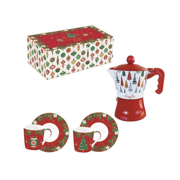 R2S.134JING Porcelán eszpresszócsésze+alj 2 személyes, 100ml, kávéfőzővel, dobozban, Jingle Bells, Coffee Mania