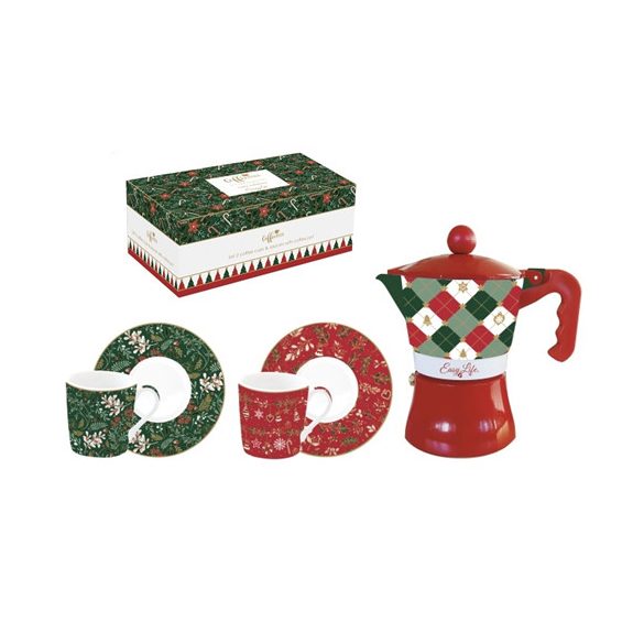 R2S.134FACH Porcelán eszpresszócsésze+alj 2 személyes, 100ml, kávéfőzővel, dobozban, Fanchy Christmas, Coffee Mania