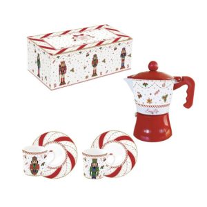 R2S.134NTWI Porcelán eszpresszócsésze+alj 2 személyes, 100ml, kávéfőzővel, dobozban, Nutcracker Twist