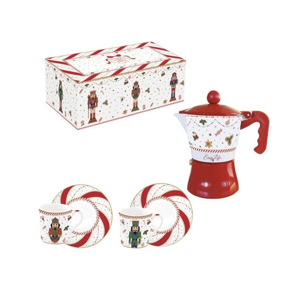 R2S.134NTWI Porcelán eszpresszócsésze+alj 2 személyes, 100ml, kávéfőzővel, dobozban, Nutcracker Twist