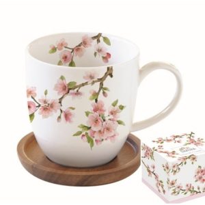 R2S.1080SAKU Porcelánbögre akácfa alátéttel,350ml,dobozban,Sakura