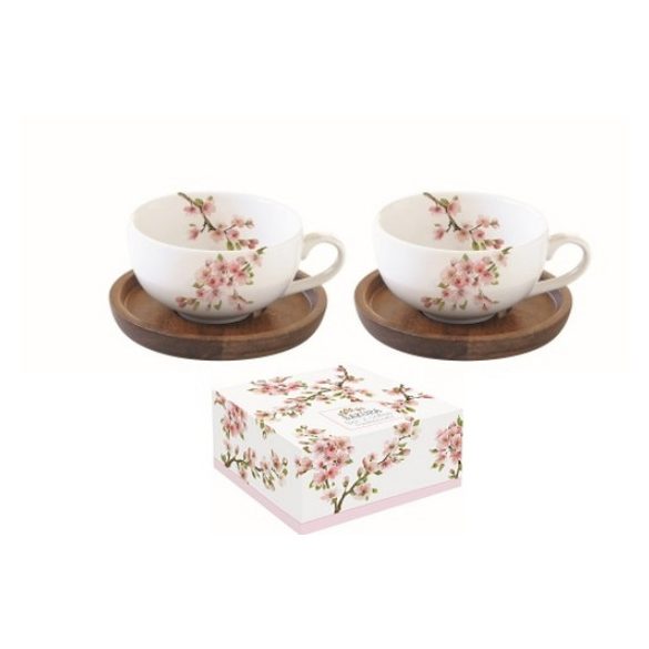 R2S.1081SAKU Porcelán kávéscsésze akácfa aljjal,2 személyes,120ml,dobozban,Sakura